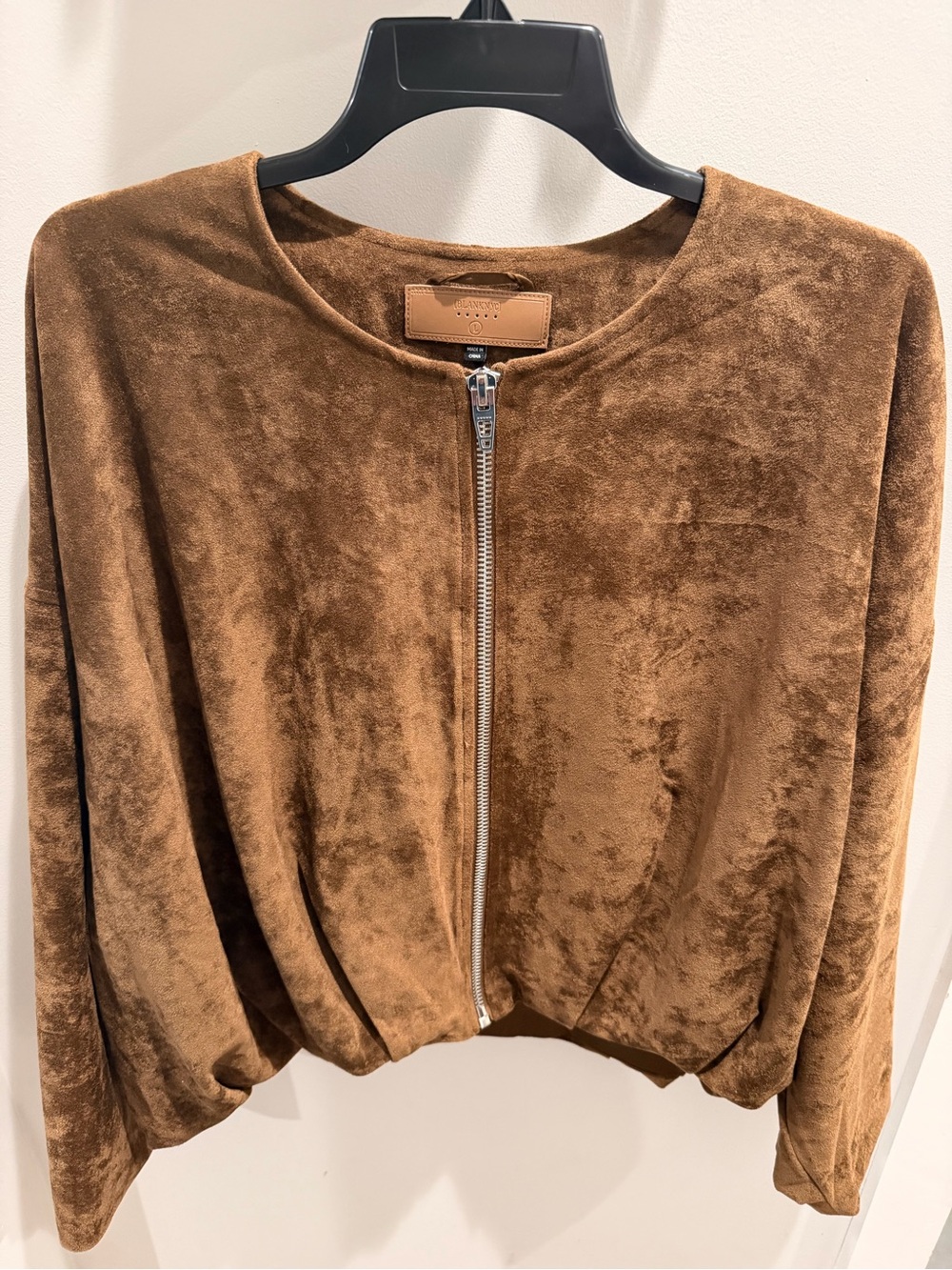 BLANKNYC Oversized Faux Suede Zip Jacket Camel Tan Large